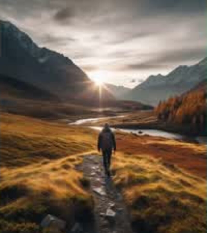 Hiker crossing an alpine valley